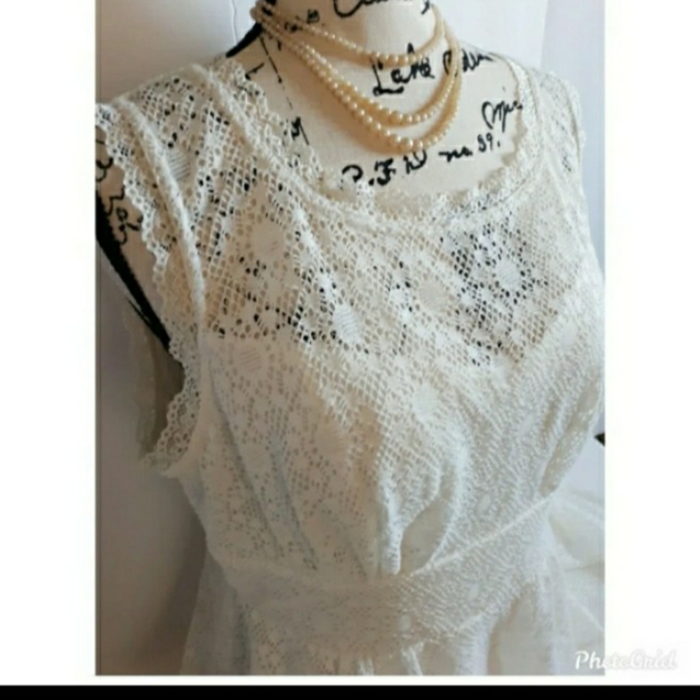 Womens Ivory Lace Lined Sleeveless Dress sz 12 - Picture 7 of 12